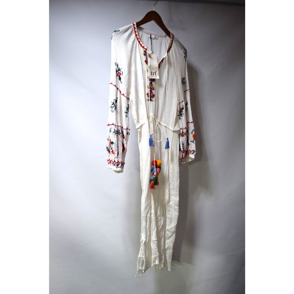 Zara TRF Collection Embroidered Boho Maxi Dress White Small NWT